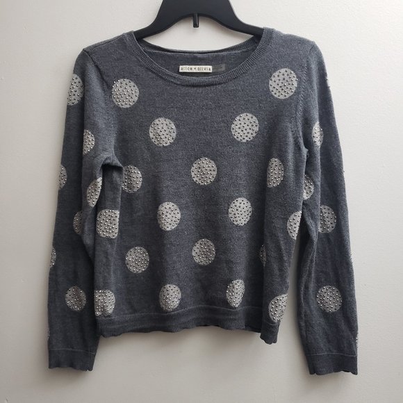 Alice + Olivia Sweaters - Alice + Olivia Wool Crop Sweater Gray Polka Dot Lg
